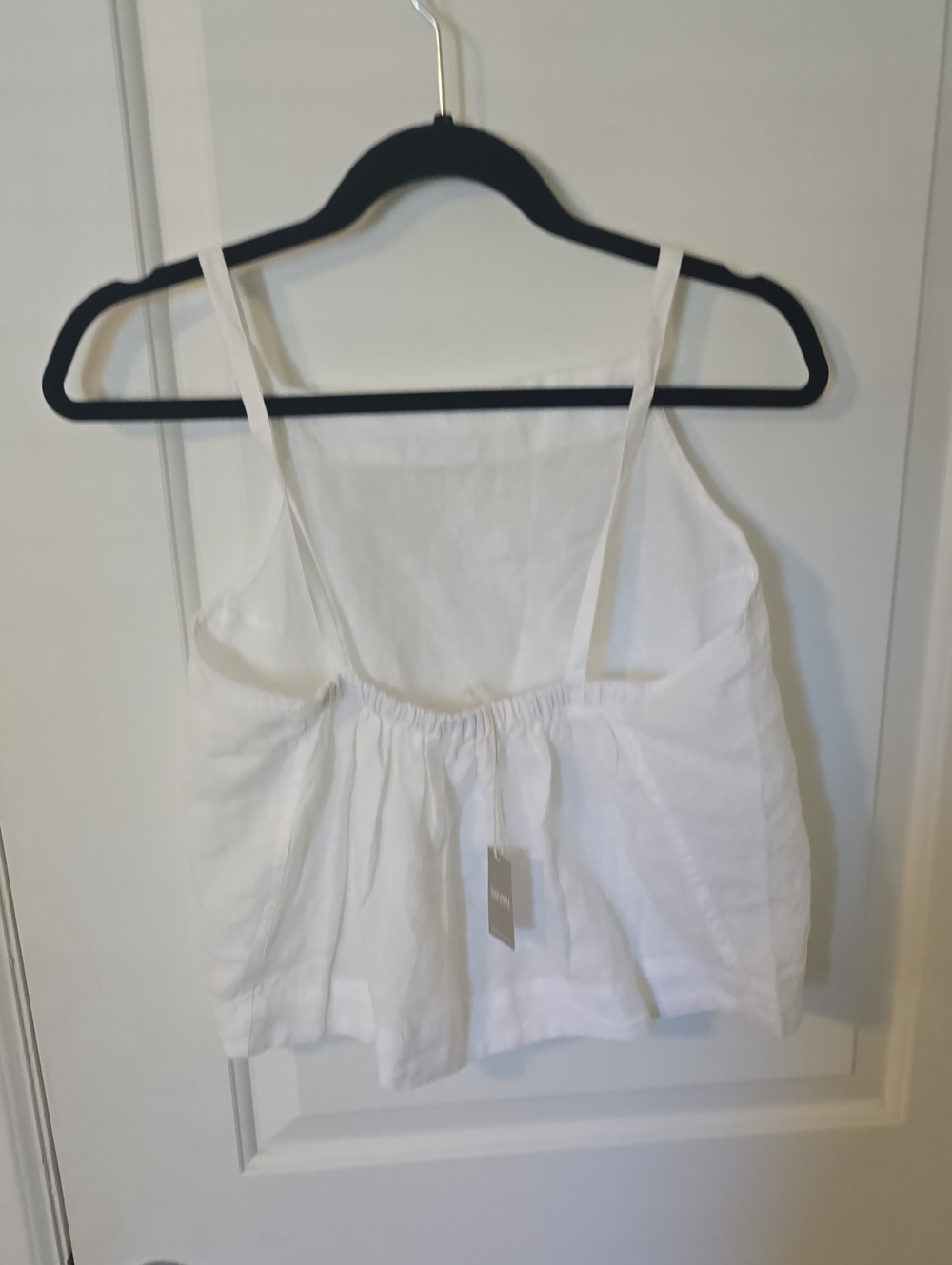 White Linen Spaghetti Strap Crop Tank Top